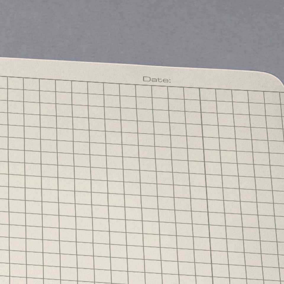 tiled grid, notebook page, grid paper, Date label, corner rounded