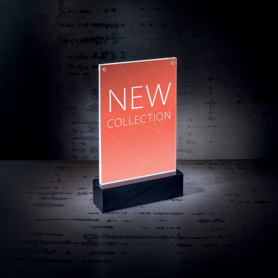 Display, Sign, New collection, LED light, Acrylic panel