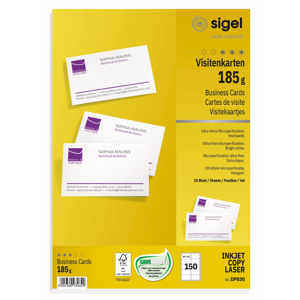 Visitenkarten, Business Cards, Kartenlayout, langer Karton, 150 Blatt