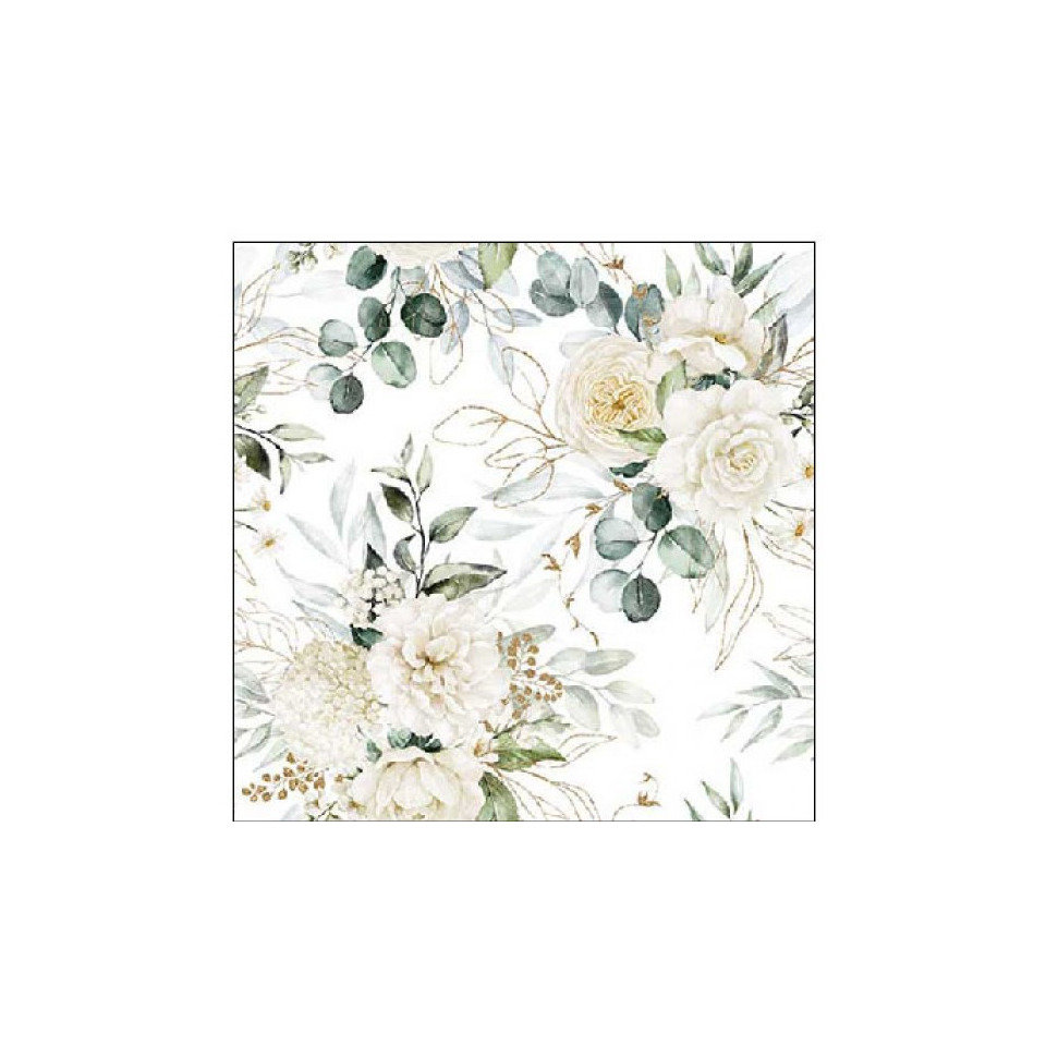 Motivserviette Eukalyptus+Rosen, 25 x 25 cm, 3-lagig, 20 Stück AMBIENTE 12518455