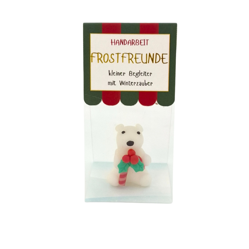 Polar bear, Candy cane, Holzfigur, Winterdekoration, Miniatur