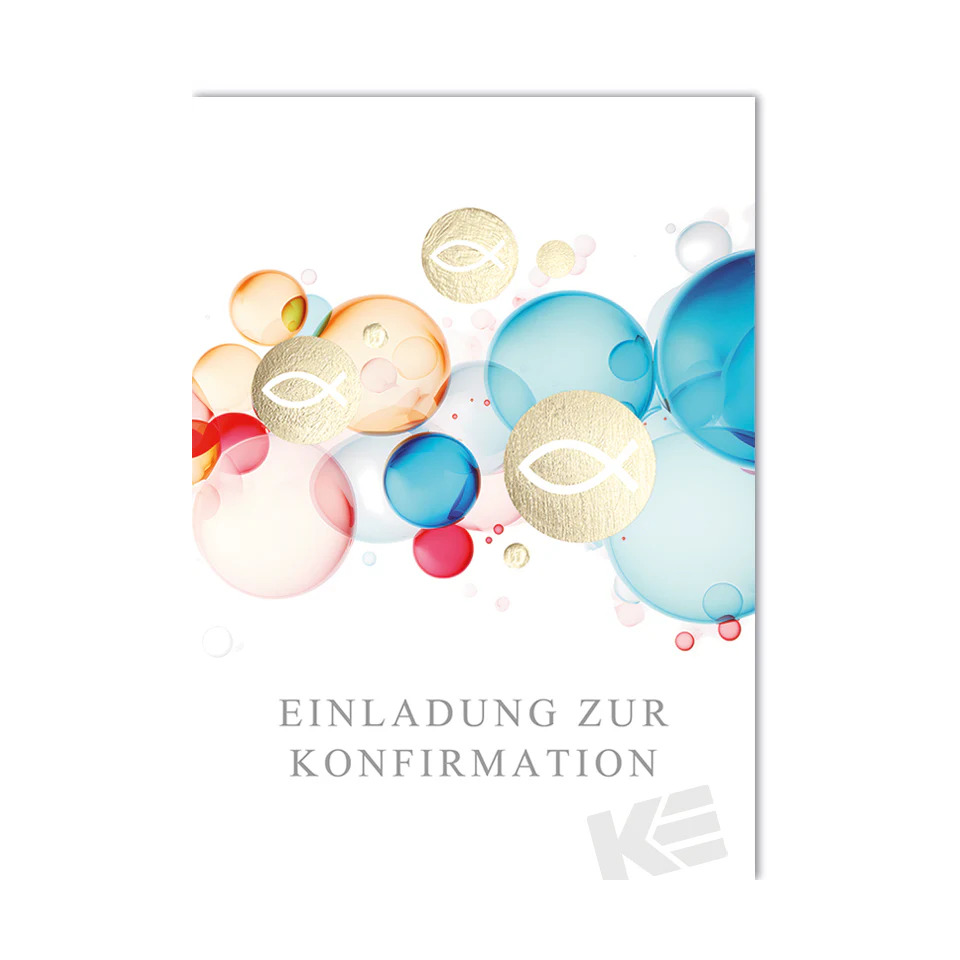 Einladung, Konfirmation, Bunte Ballons, Feierliche Karte, Goldene Kreise