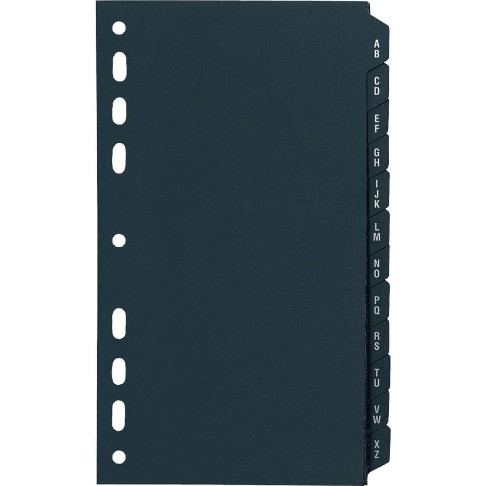  Ordner, Halfletter-Schwarz/Blau, Leder/ Kunststoff, Ringbuch, A-Z Tabs