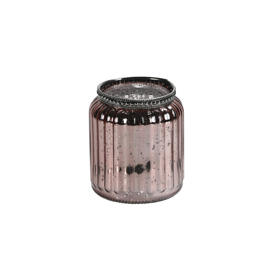 Vase, Glasvase, Rosenholz, Rippendesign, Spiegelglas
