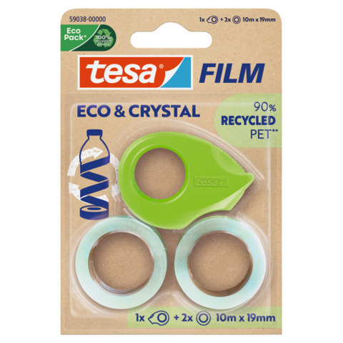 Handabroller Mini Eco & Crystal+2 Rollen, 10mx19mm, TESA 59038-00000-01
