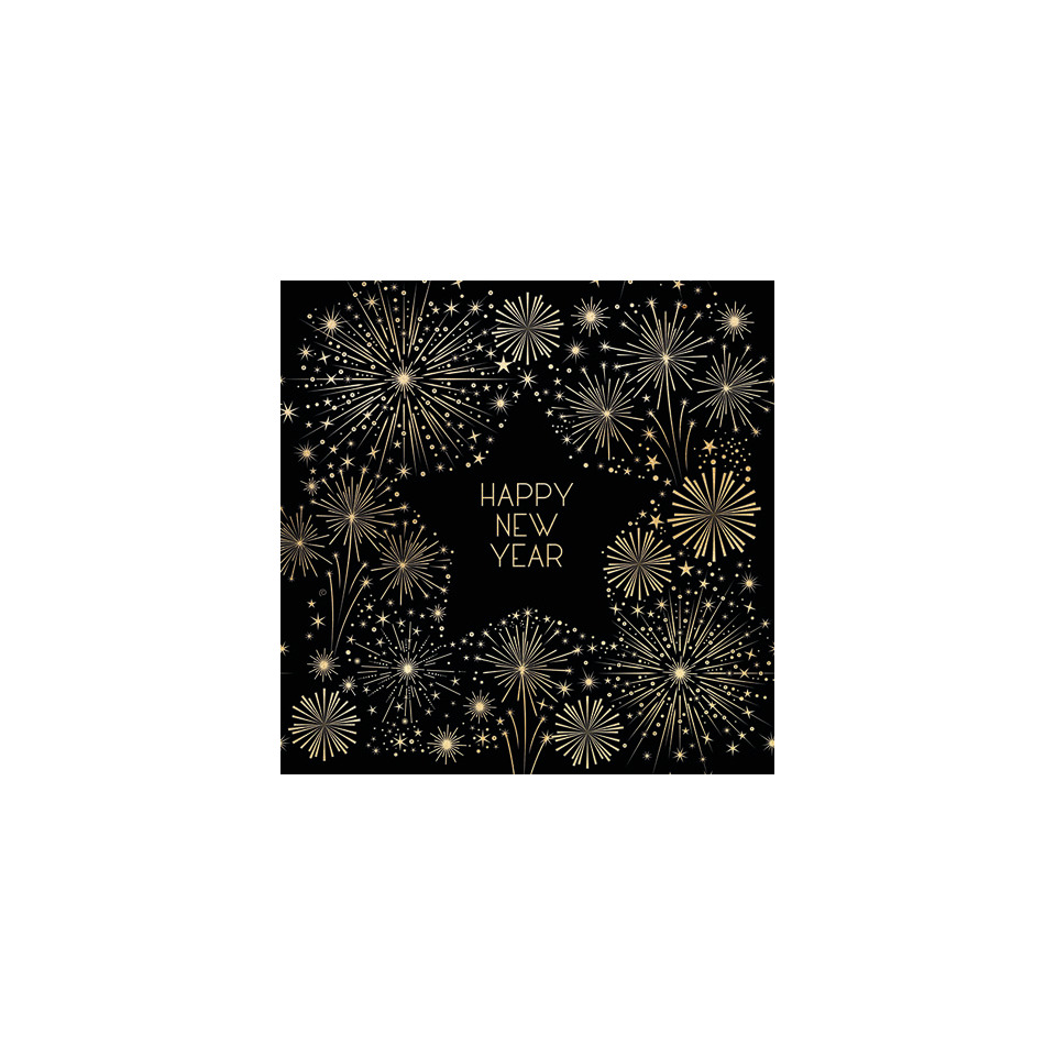 Feuerwerk, Silvester, Kartenmotiv, goldene Sterne, Happy New Year