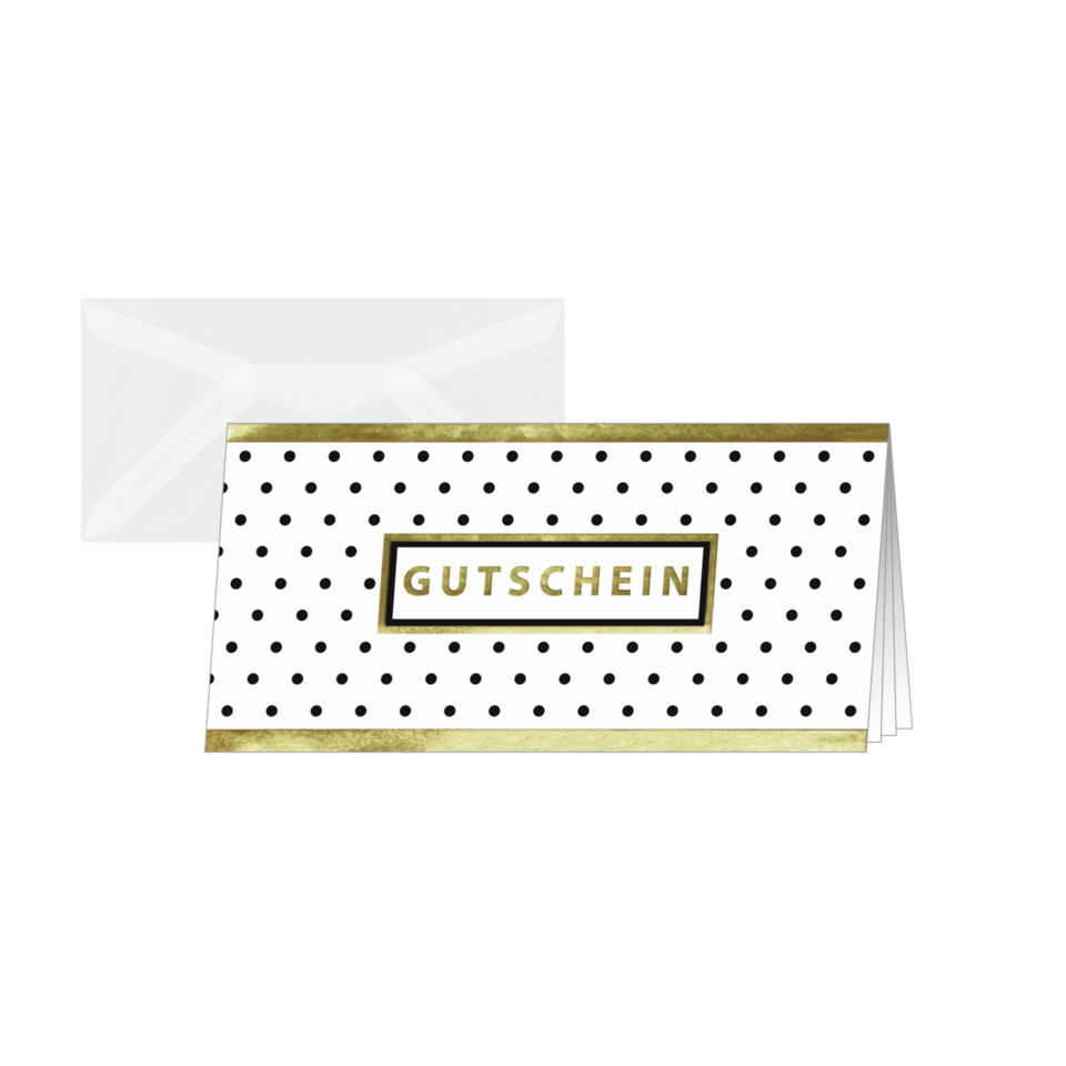 Gutschein, Geschenkgutschein, Polka-Dots, Schwarz-Weiß, Goldrahmen