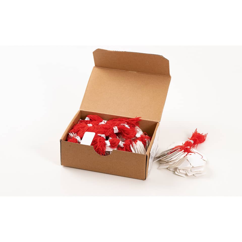 Box, String tags, Red tassels, Packaging, Cardboard box