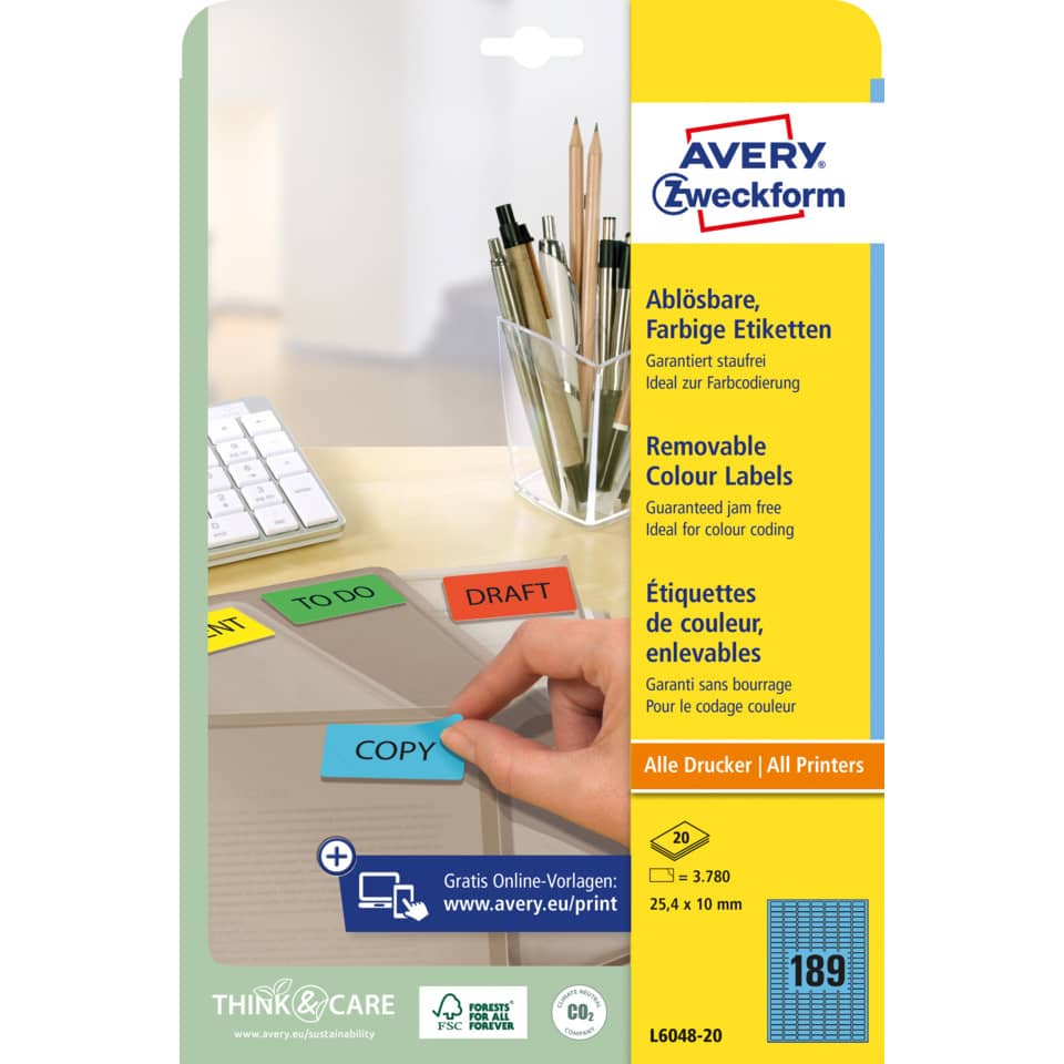 Label, Removable, Color Labels, Avery, Drucketiketten