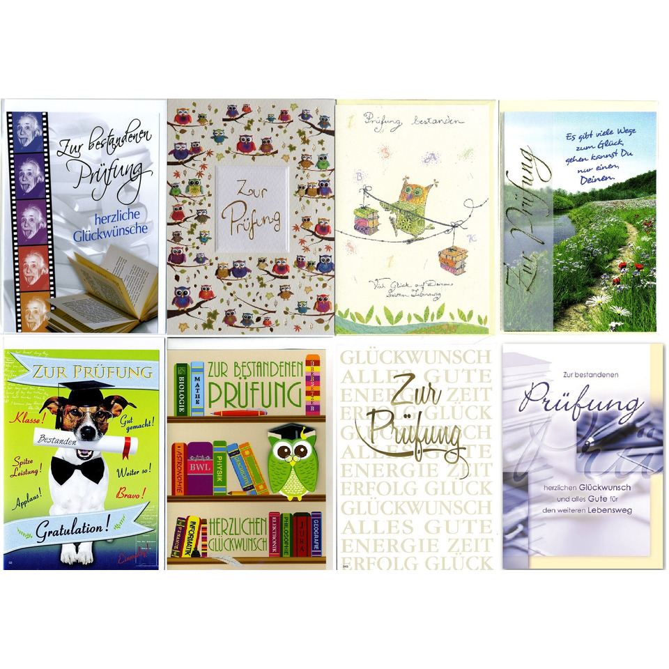 Grußkarten, Glückwunschkarte, Prüfungsvorbereitung, Bücherregal, Eulenmotiv