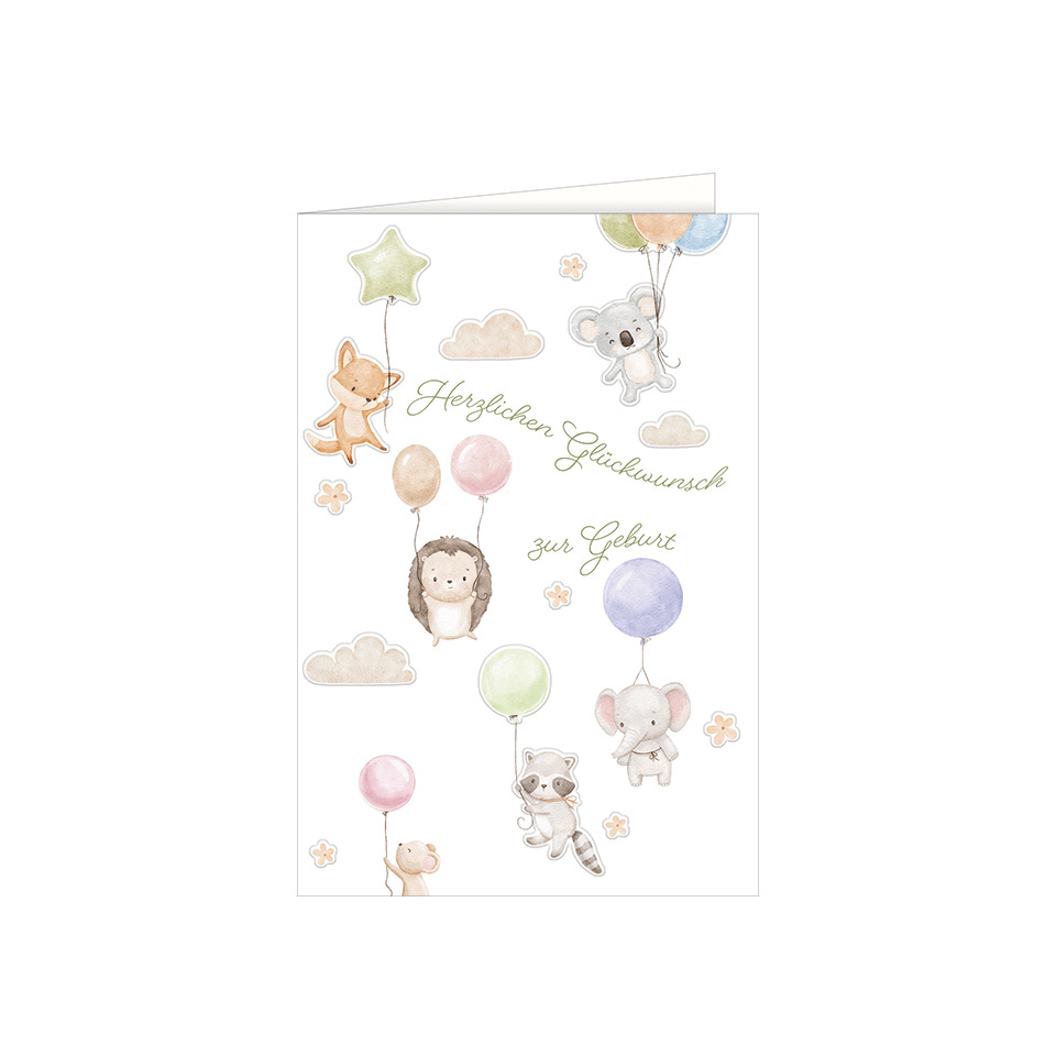 Luftballons, Tiermotive, Geburtstag, Kartenmotiv, Waldtiere