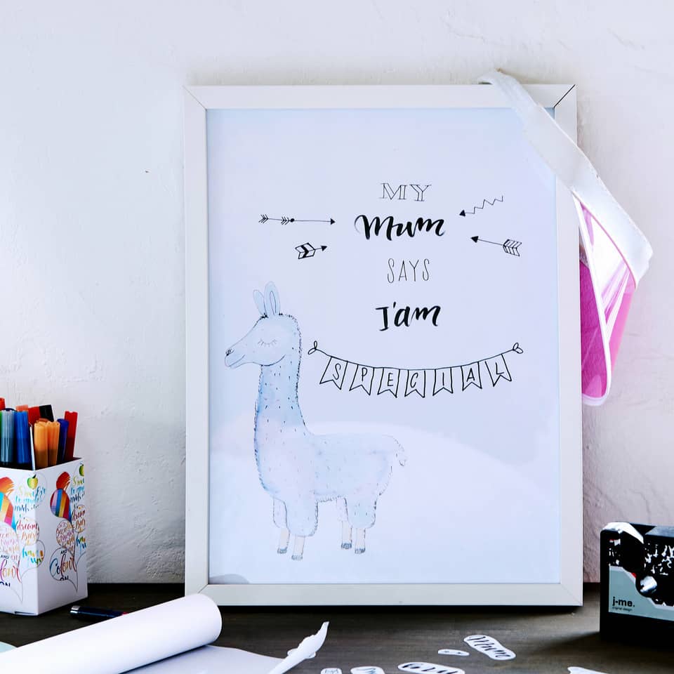 Druckposter, Lama, Wanddekoration, Künstlerische Illustration, Sprüchebanner