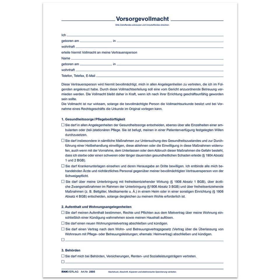 Vorsorgevollmacht, Dokument, Formular, Unterschriftenzeile, Vertragsdokument