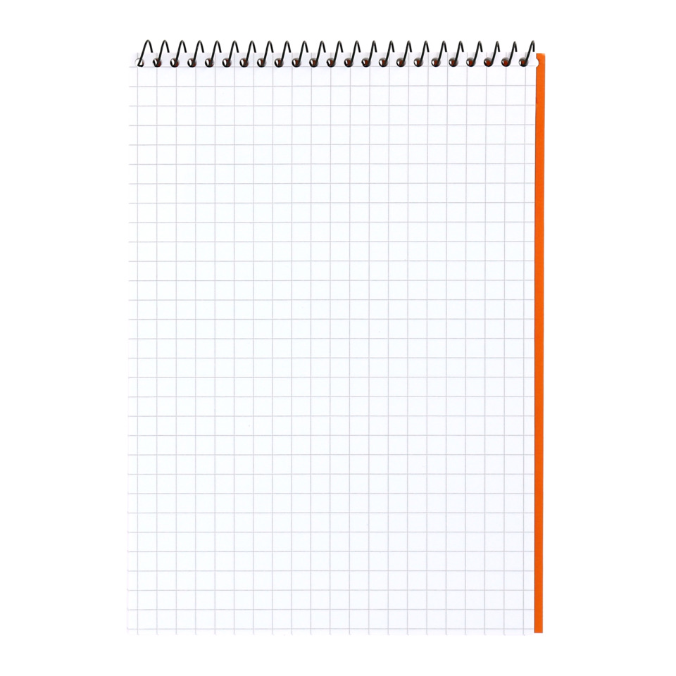 spiralgebundetes Notizbuch, Rasterpapier, orange Kante, Notizbuch, Spiraldrahtbindung