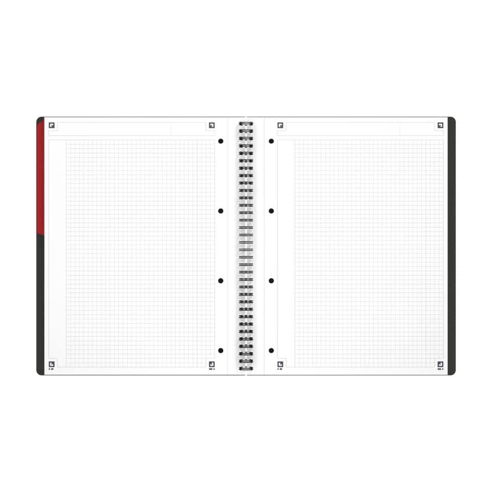 Notizbuch, spiralgebunden, Rasterseiten, Ringbindung, offenes Notizbuch
