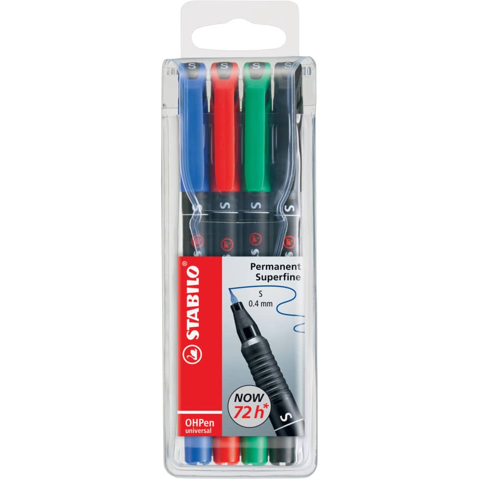 Stiftset, Permanentmarker, Feine Spitze, Vier Farben, Scharfer 0.4 mm