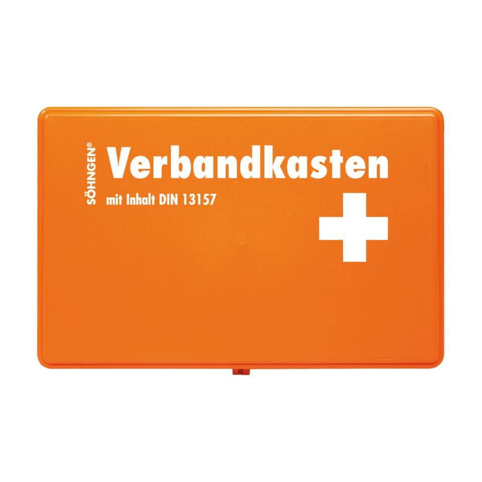Verbandkasten, Notfallbox, Arbeitsschutz, DIN 13157, Orangе