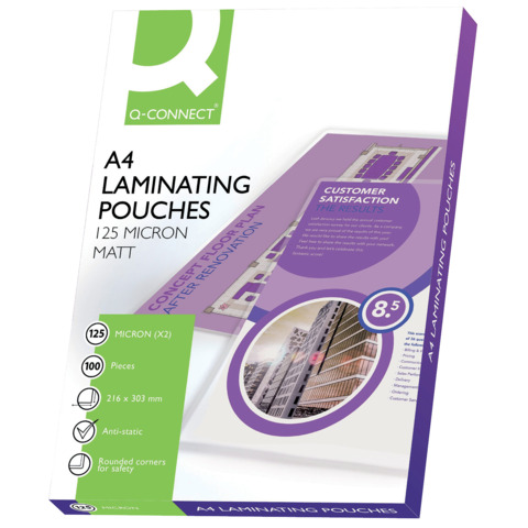 Laminierhülle matt, A4, 2 x 125µm, 100 Stück, transparent Q-CONNECT KF24055