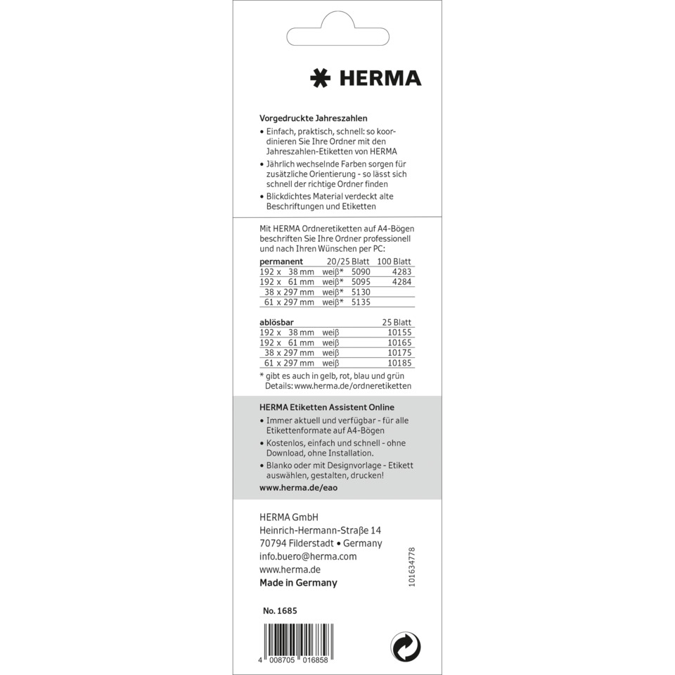 Etiketten, Ordneretiketten, Jahreszahlen, A4-Bögen, Made in Germany