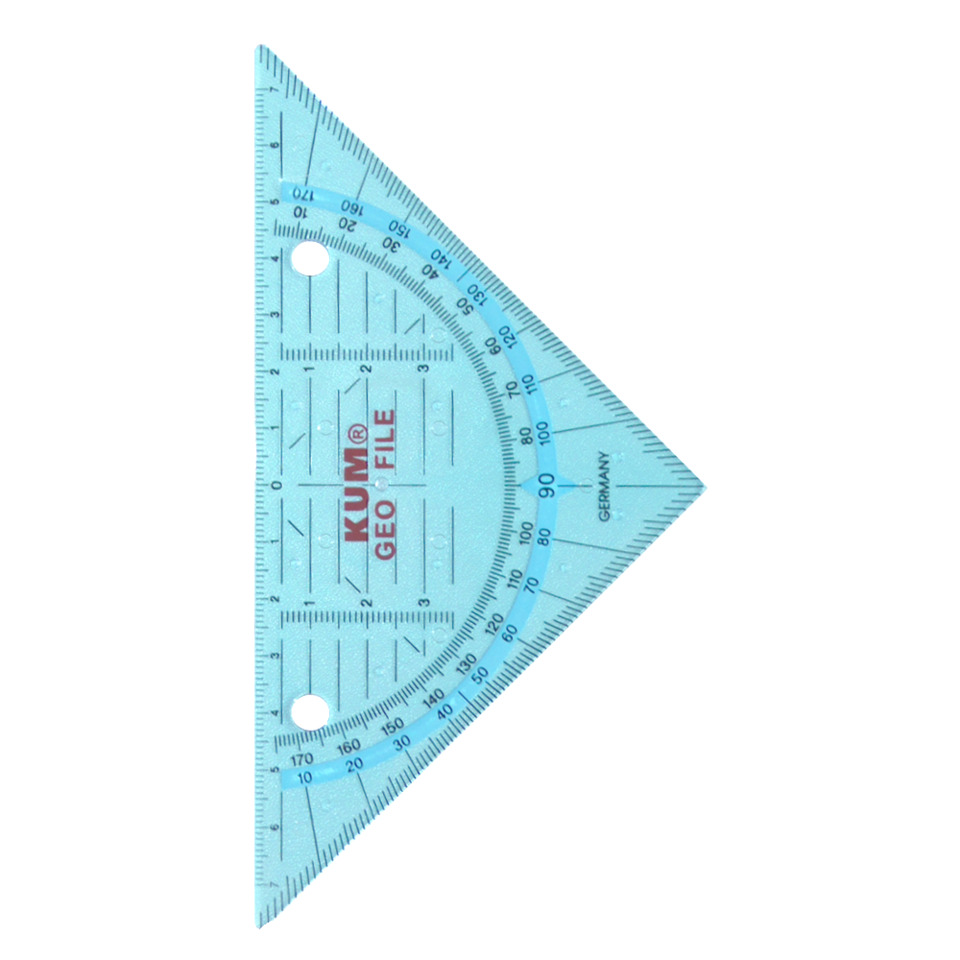 Lineal, Linealwinkel, Geometriemesser, Protraktor, Blauer Lineal