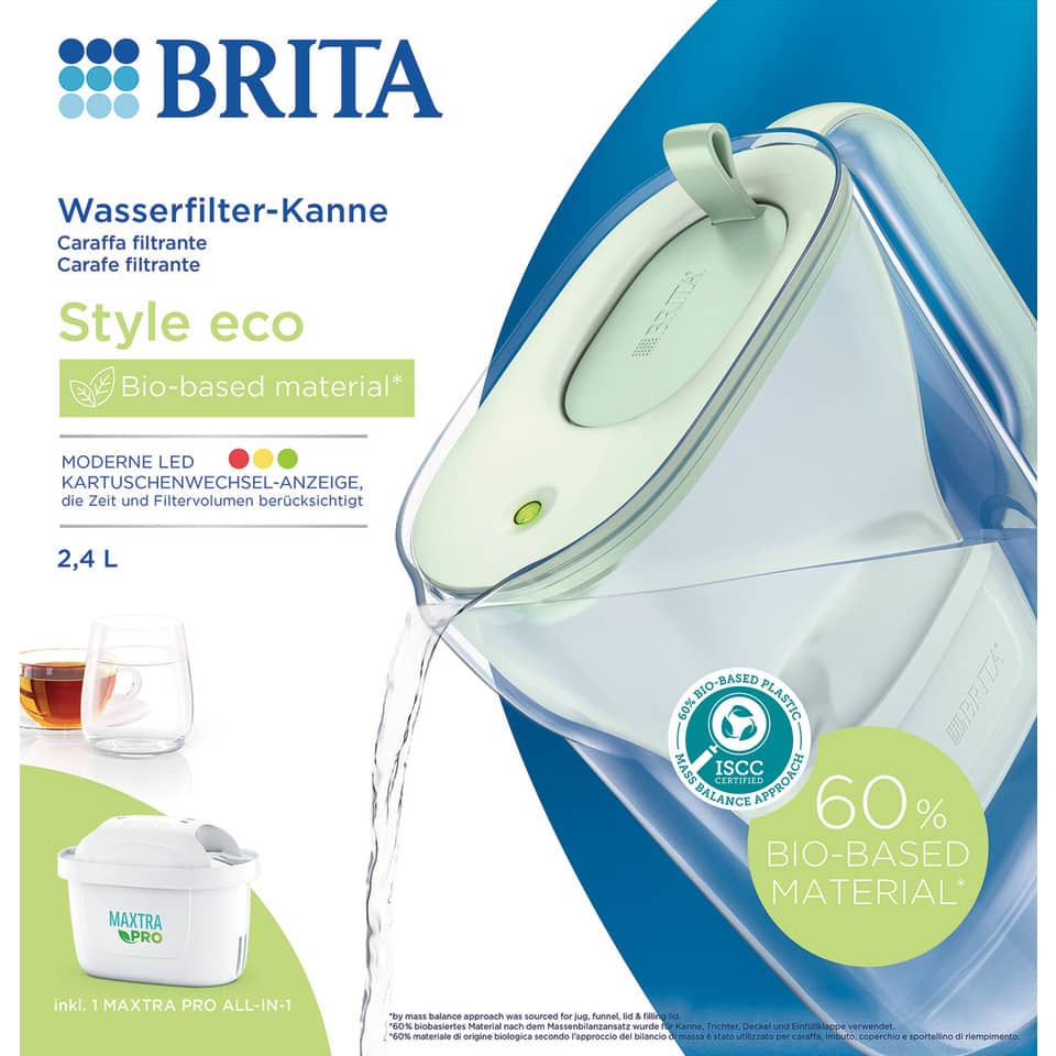 Wasserfilter-Kanne, Kanne, Wasserbehälter, Bio-basiertes Material, LED-Anzeige