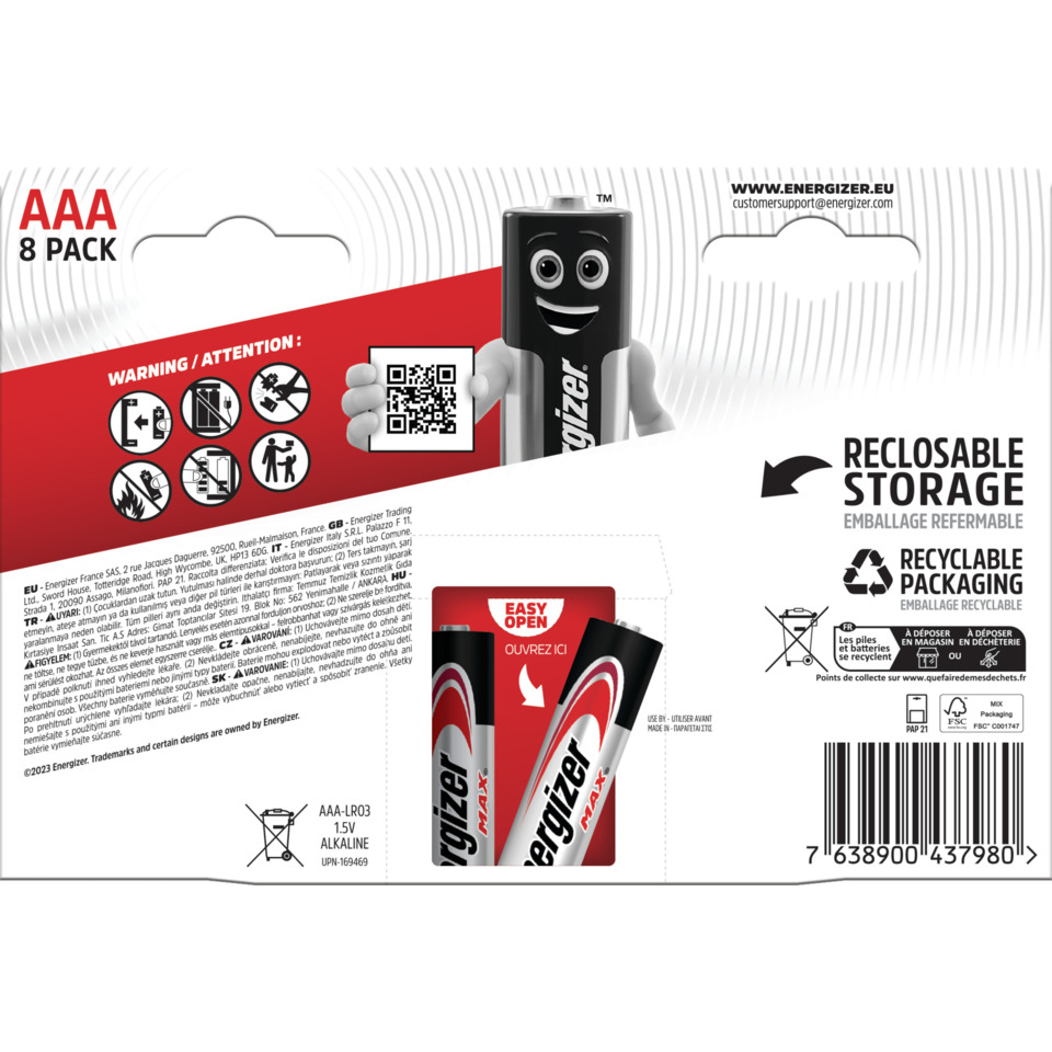 AA-Batterie, 8er-Pack, Alkaline-Batterie, abnehmende Verpackung, Kartonverpackung