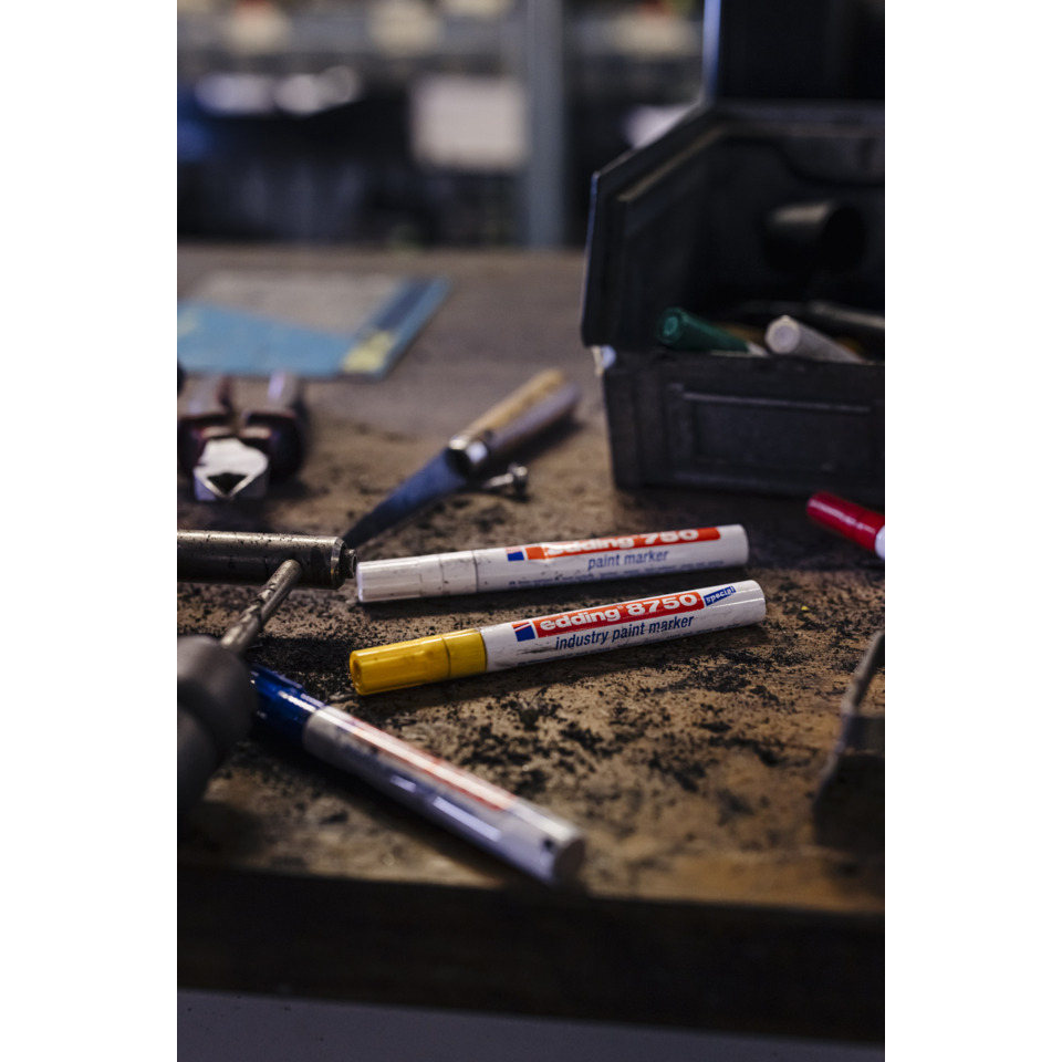 paint markers, industrial markers, yellow marker, white marker, workbench tools