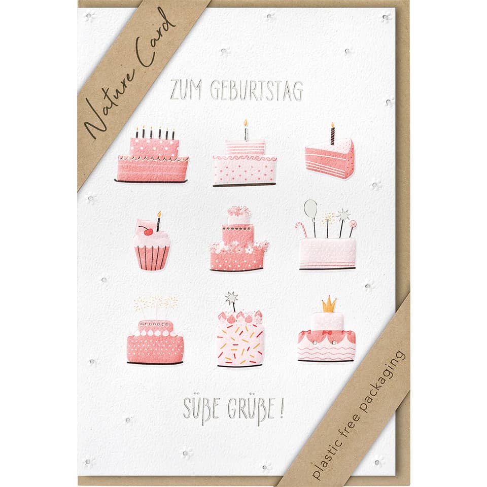 Karten-Deck, Gebackene Kuchen, Geburtstagskarte, Weißer Hintergrund, Rosafarbene Kuchen