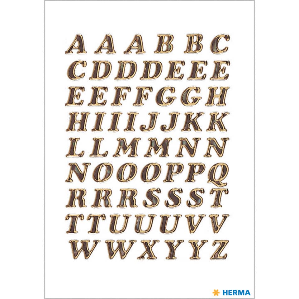 alphabet, letters, uppercase, gold, print