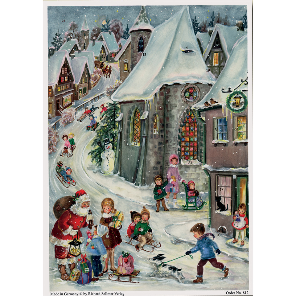 Winter, Dorf, Kirche, Schnee, Kinder