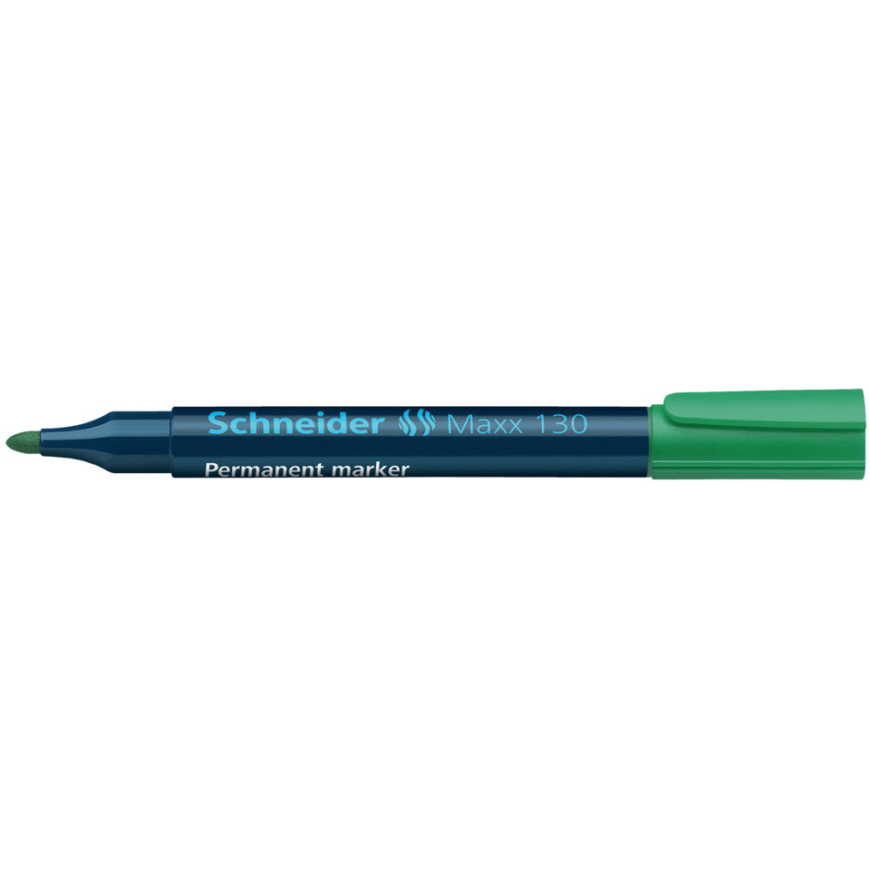 Permanentmarker, Blauer Körper, Grüner Deckel, Kunststoffspitze, Schneider Maxx 130