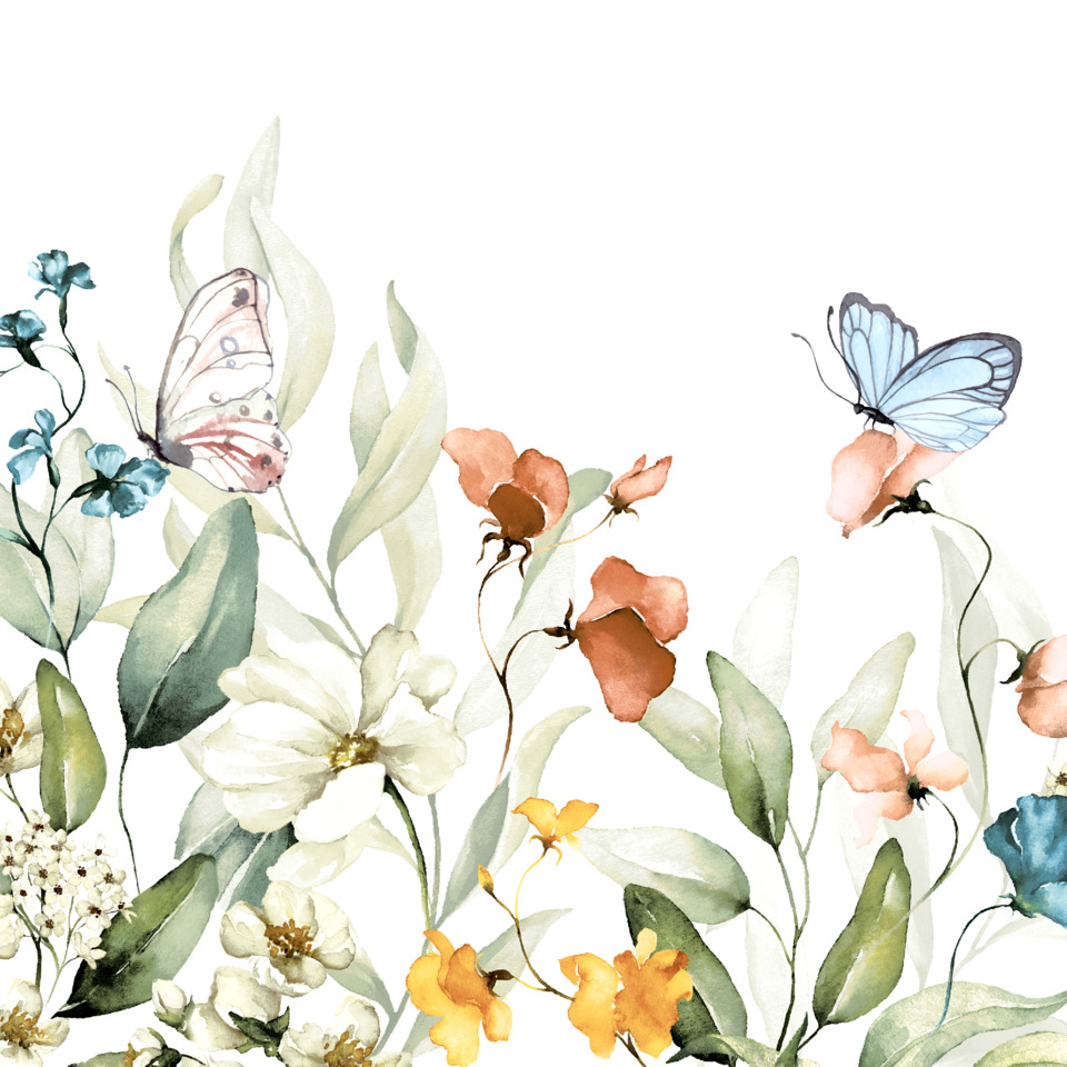Blumenmuster, Wanddekoration, Floral-Design, Schmetterling, Wasserfarben