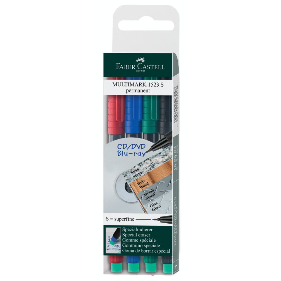Stift Multimarker permanent S, 4 Stück, sortiert FABER CASTELL 152304