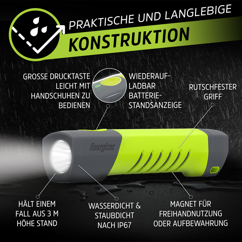Taschenlampe, LED, Gummigriff, Rackel-Magnet, IP67