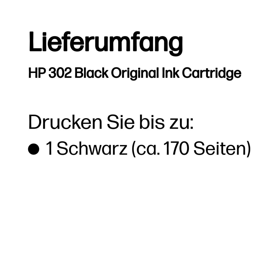 Tintenpatrone, HP 302, Originaltinte, Schwarz, Kassette