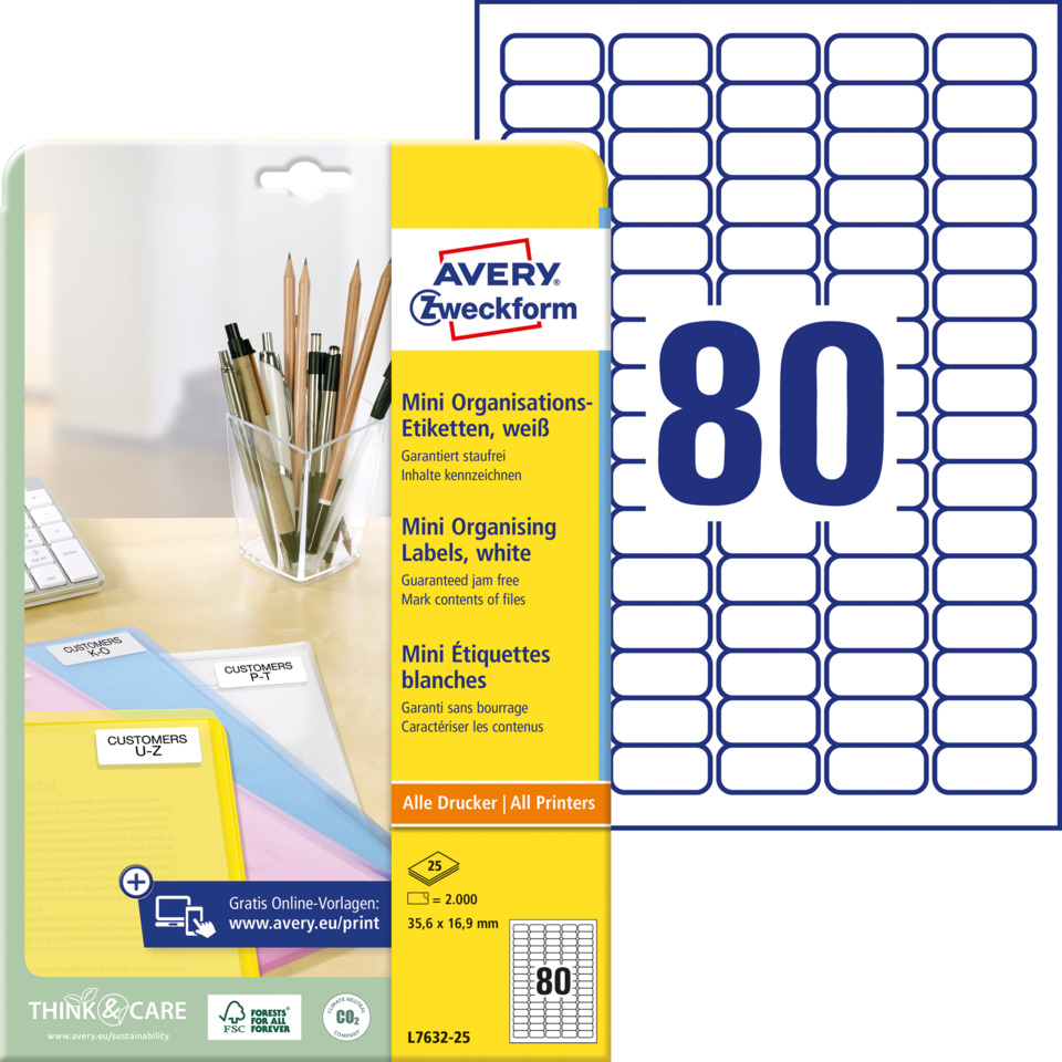 organising labels, labels white, Avery Zweckform, office supplies, ring binder index