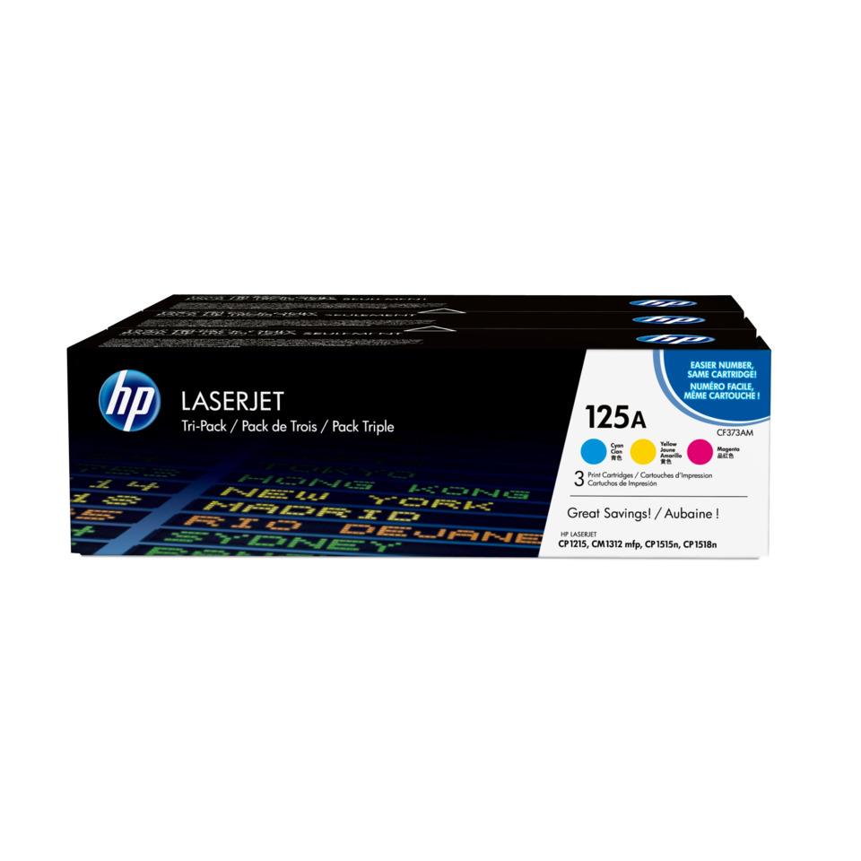 LaserJet, Tintenpatrone, CMYB-Farben, 125A, Tri-Pack, LaserJet, Tintenpatronen, 125A, Cyanschwarz, Multicolor-Kompatibilität