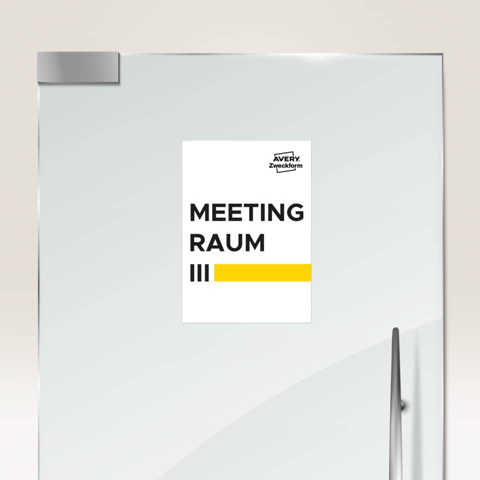 meeting room, Türschild, Poster, Grafik, gelber Streifen