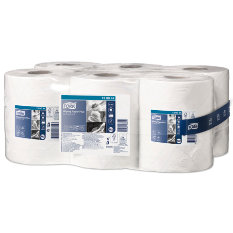 Wischtuch Rolle Premium, System M2, 2-lagig, 6 x 368 Blatt, weiß TORK 130044