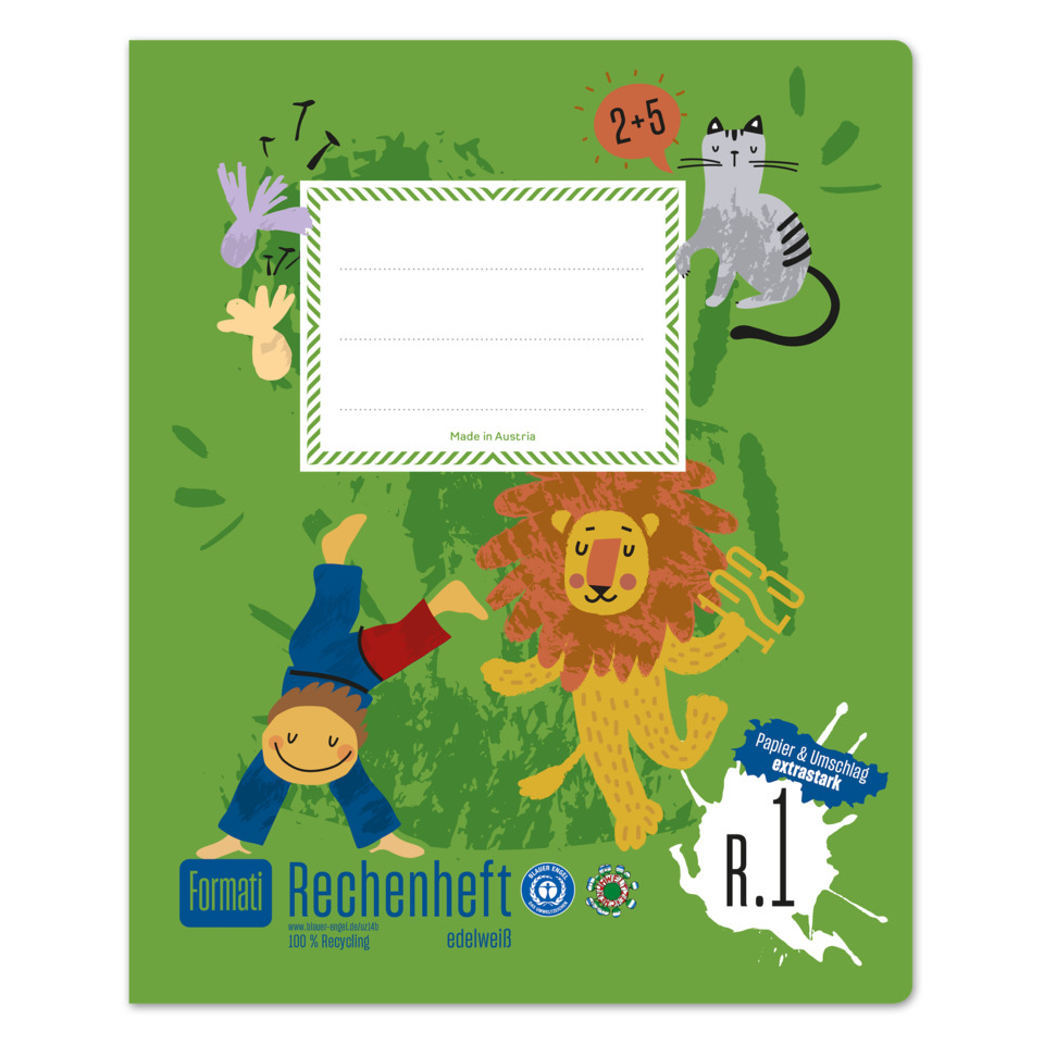 rechenheft, papier, heft, grün, tierzierbild