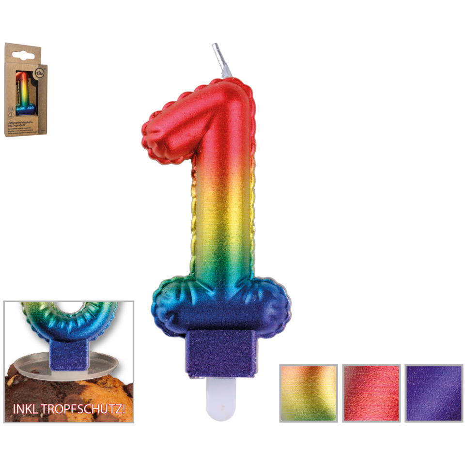 Luftballon, Zahl-1, Regenbogen, Verzierung, Trägerclip