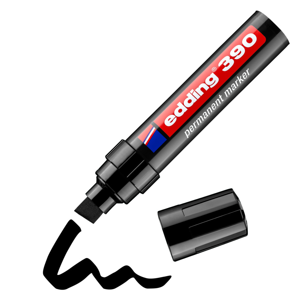 Permanentmarker, Marker, Edding 390, Schwarze Tinte, Klebebandfreundlich