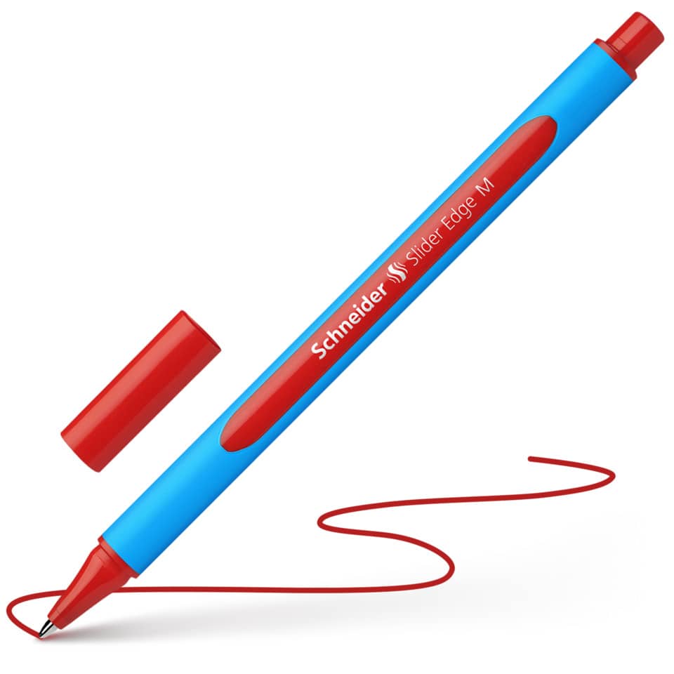 Marker, roter Tintenstift, blauer Körper, ausziehbar, Schneider Slider Edge M