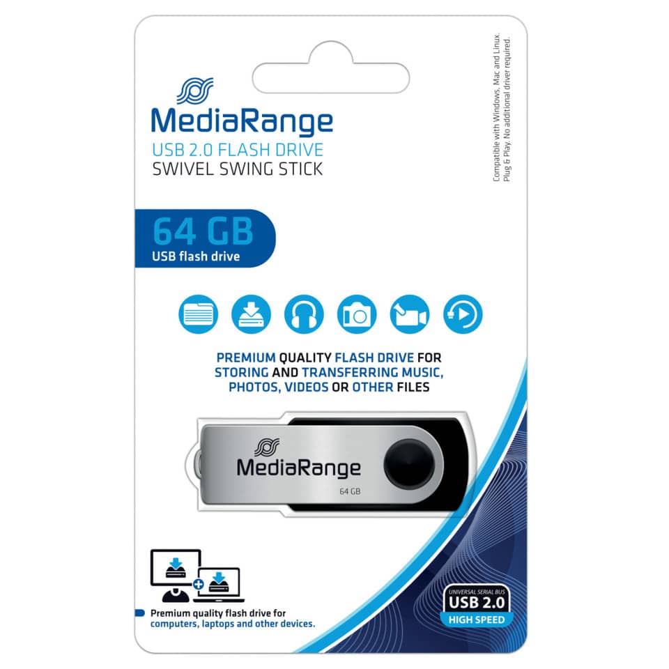 USB 2.0, Flash Drive, 64 GB, Schwenksteckstick, MediaRange