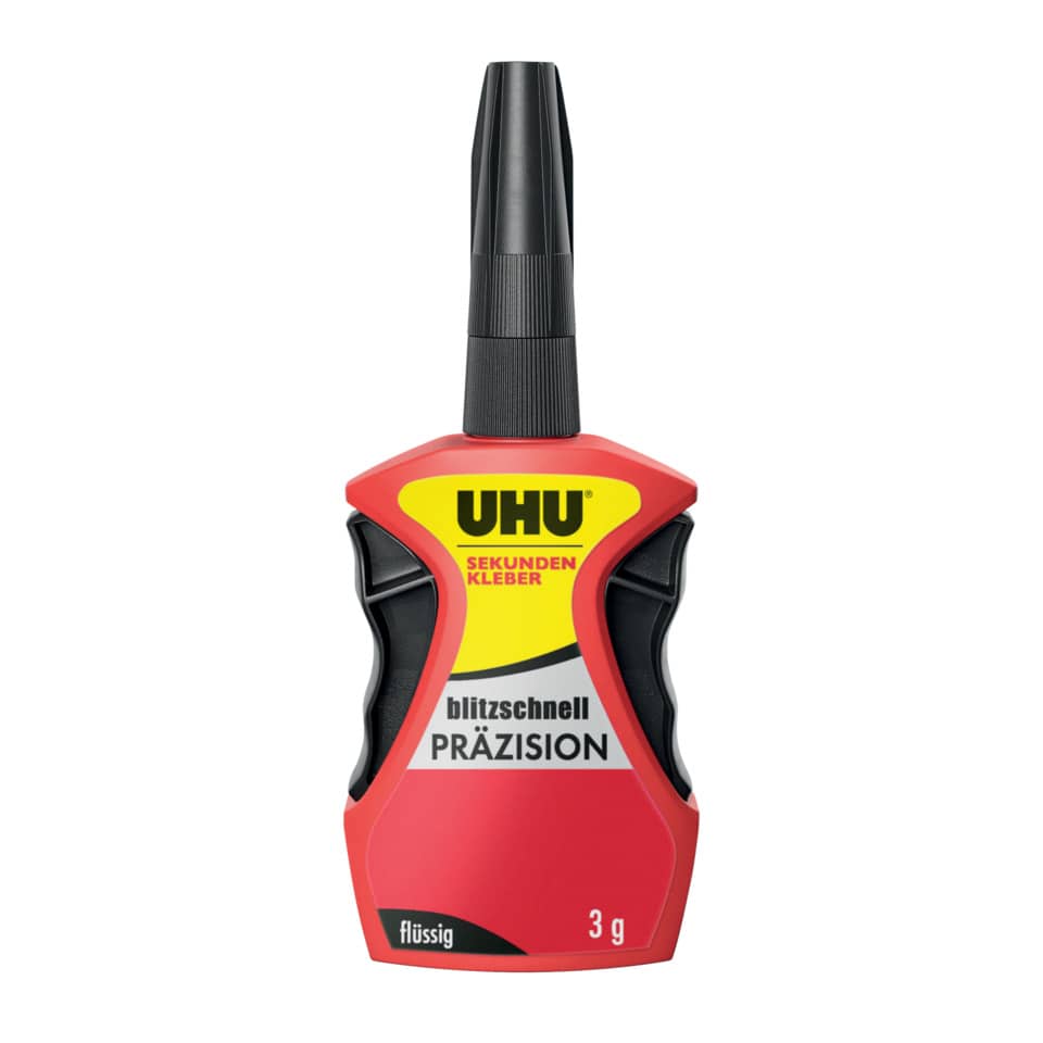 Kleber, UHU, Klebstoff, Flüssigkleber, Präzision