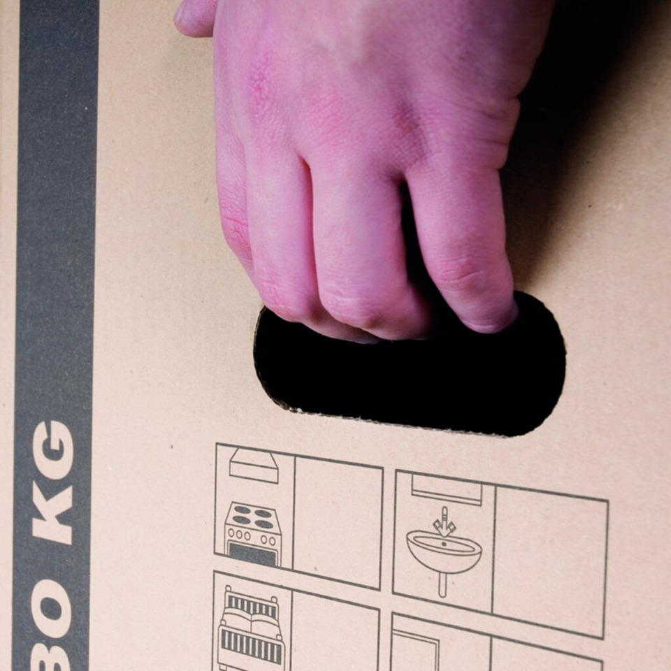 box, karton, finger, loch, anleitung