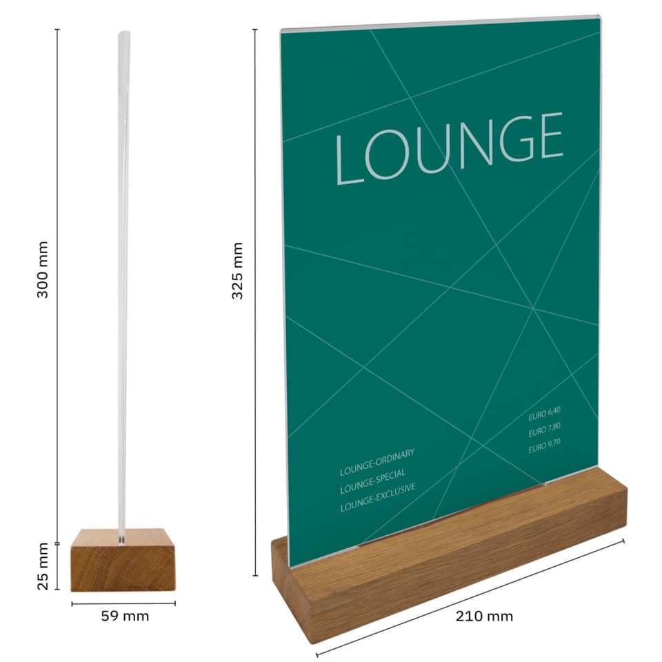 Loungetafel, Schild, Holzständer, Grün, Transparenter Aufsteller