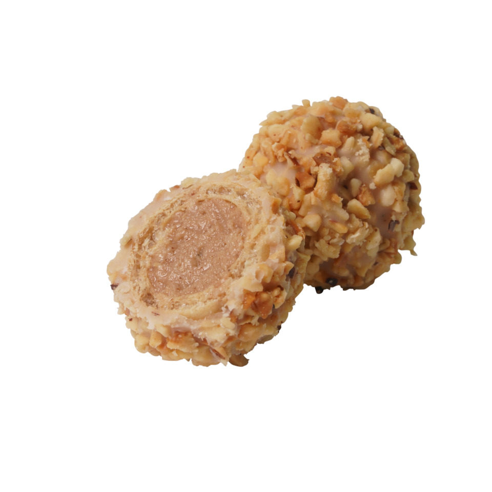 Trüffelpralinen, Kakaofüllung, Nussüberzug, Schoko-Mix, Rundform
