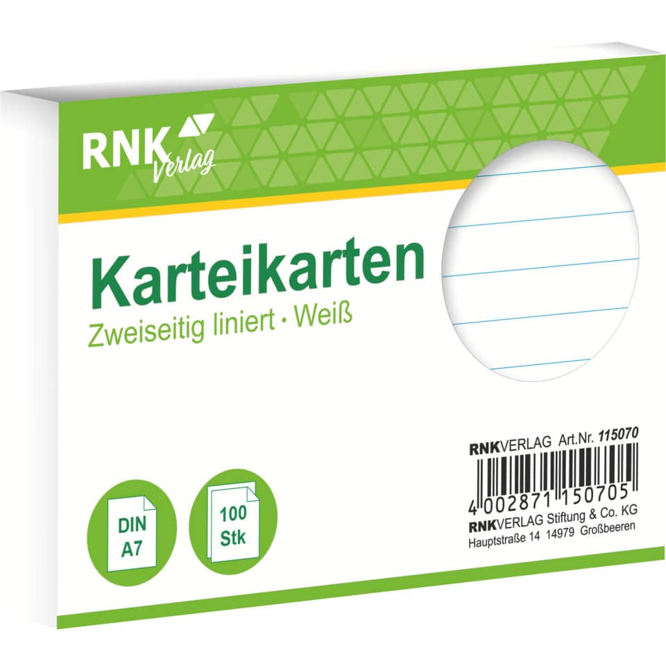 Karteikarten, DIN A7, 100 Stück, Weiß, Linierte Karten