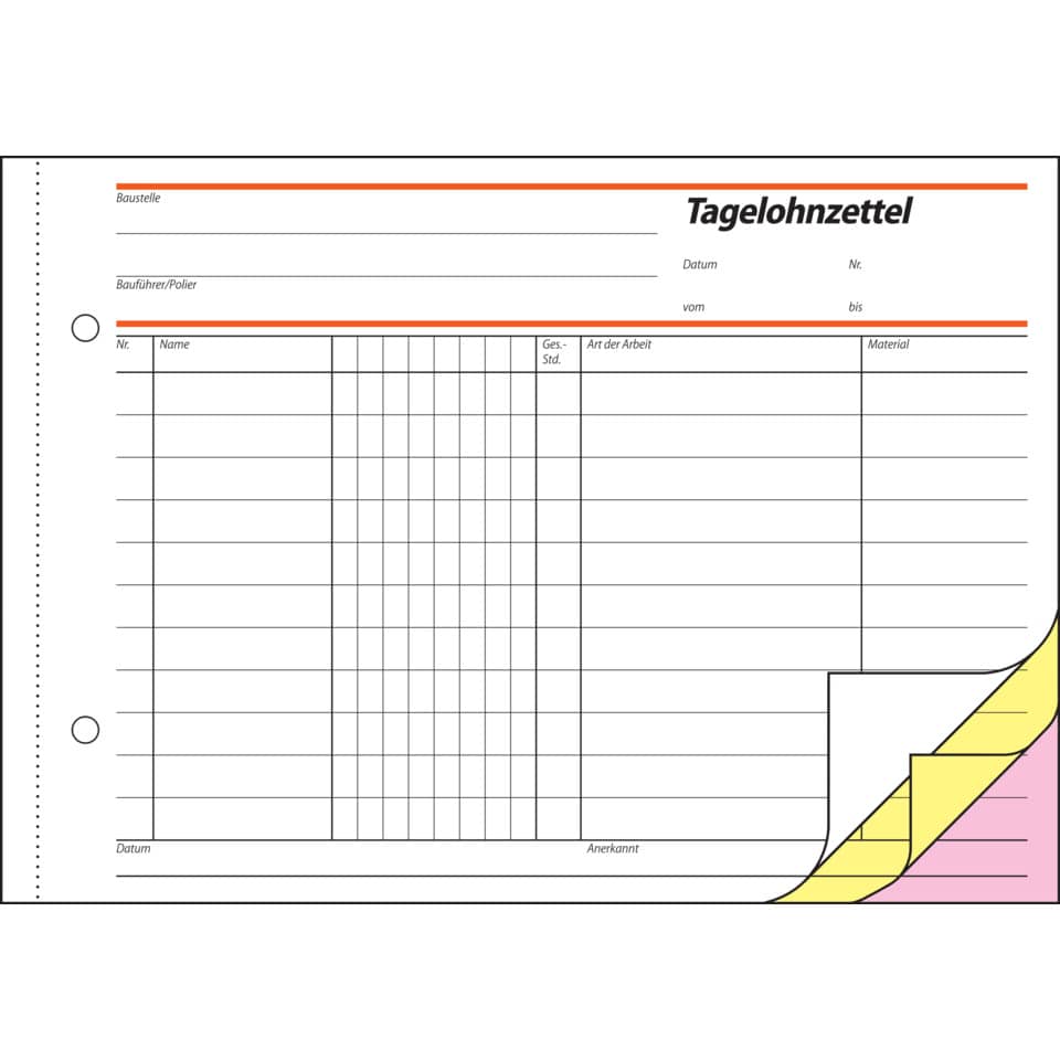 Dokument, Formblatt, Tagelohzenzettel, Karteikarte, Drehbuch/Arbeitsblatt